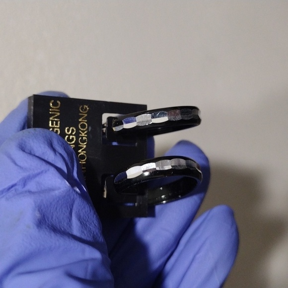 Women's Stunning Dainty Silver-tone & Black Open Hoop Design Earrings, #2 - Picture 5 of 5